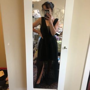 Long formal black cocktail dress from Francesca’s.